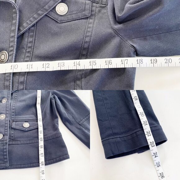 Ideology Black Denim Jacket Women's Size Medium Petite Cropped SilverButton - Picture 5 of 6